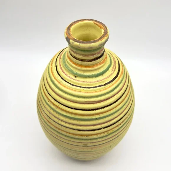 Italian Striped Beehive Pottery Vase Ribbed Alvino Bagni Style Handmade Italy - Picture 9 of 14